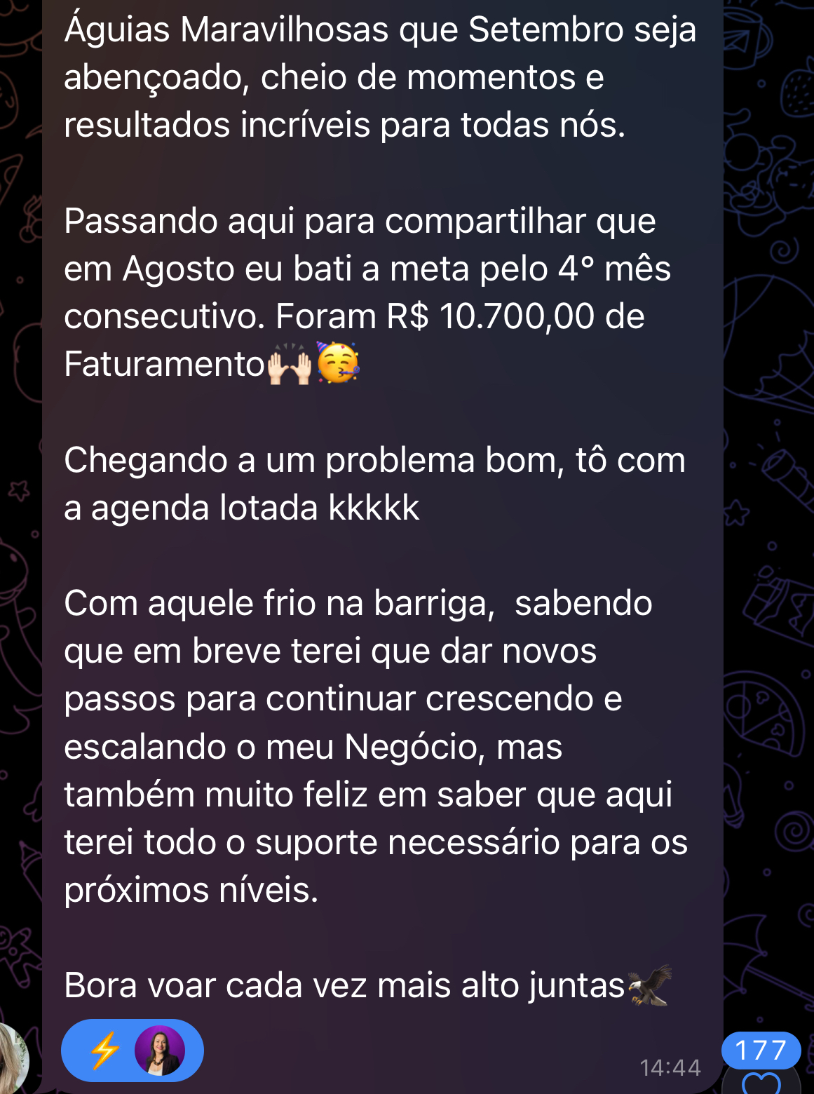 Aluna da Mentoria Liberta — 4º mês seguido batendo a meta, R$10.700,00 de faturamento