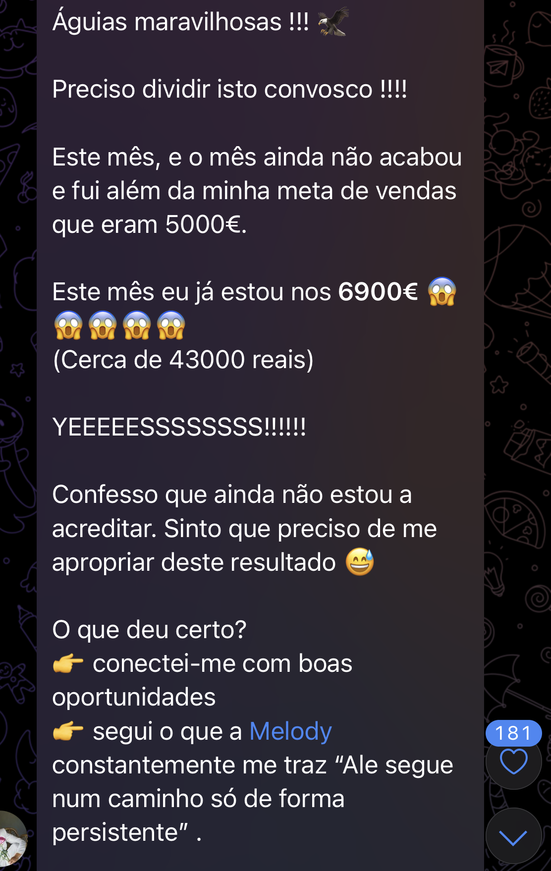 Aluna da Mentoria Liberta — Faturou 6.900€ no mês (cerca de R$43 mil), meta era 5.000€