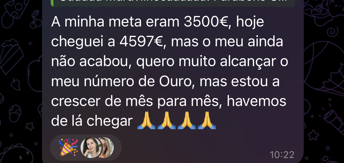 Aluna da Mentoria Liberta — Faturou 4.597€, superando a meta de 3.500€